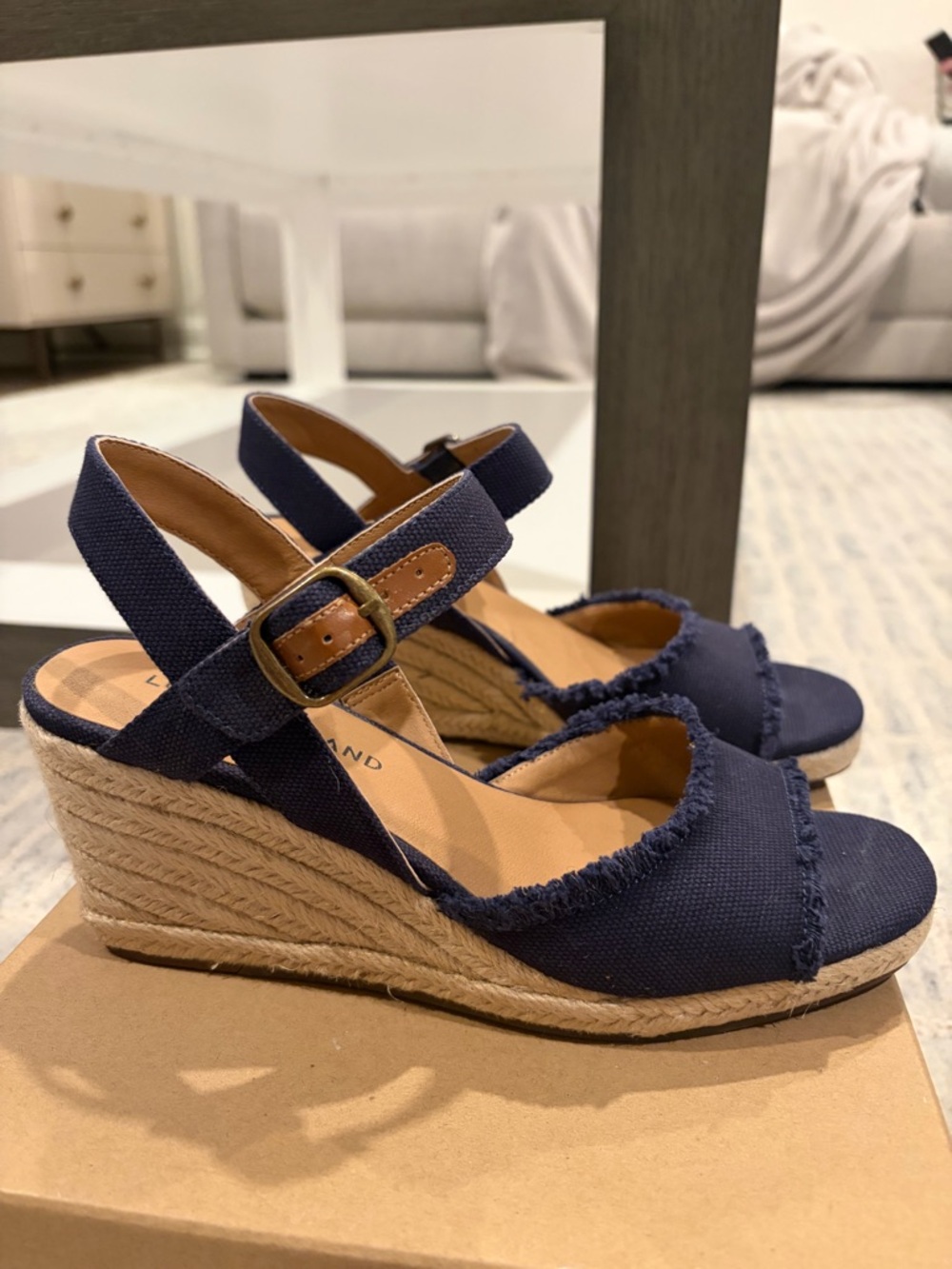Lucky Brand Navy Canvas Espadrille Wedge Sandals - Picture 4 of 6